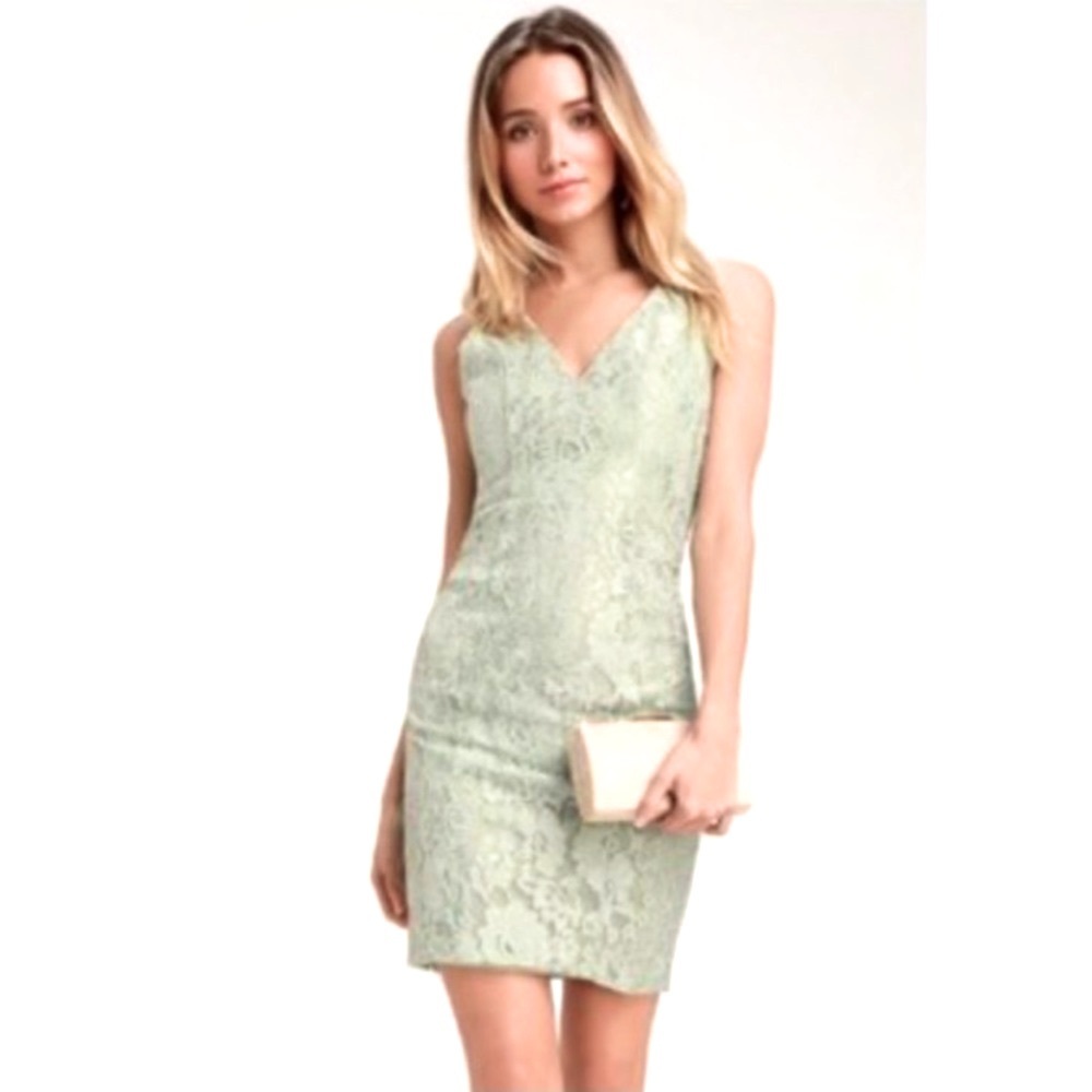 Lulus Women’s Normani Sage Green Lace Sheath Midi Dress Size Small